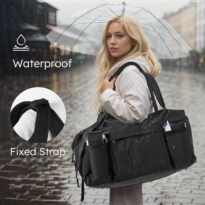 Gym Bag for Men with 2 Upgraded Bottle Holders Convertible Duffle Bag and Gym Backpack Waterproof Sports Bags with Shoes Compartment and Wet Pocket - Black