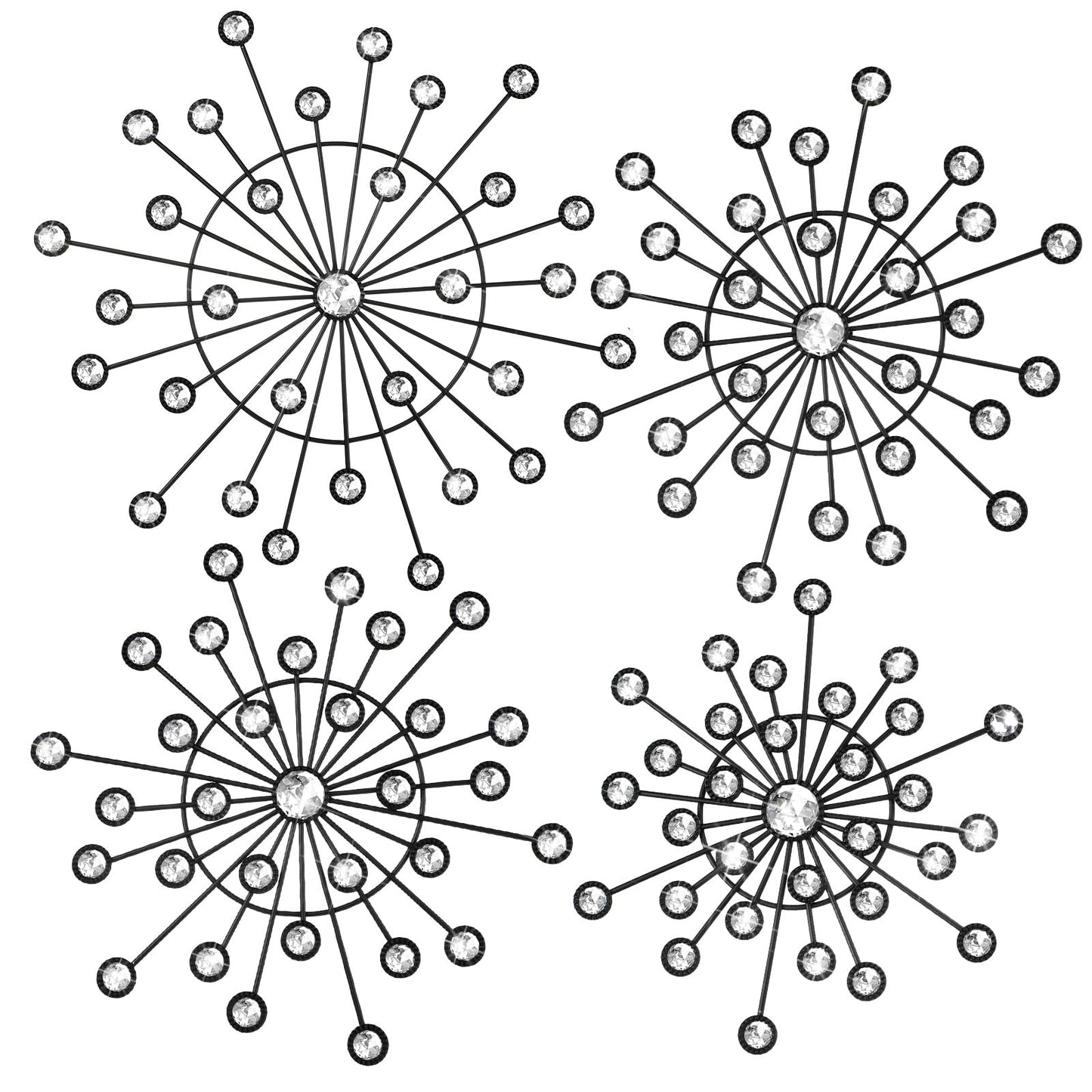 Blulu 4 Pcs Metal Wall Decor Bling Crystal Wall Art Cast Iron Rhinestones Sunburst Decor Starburst Art Hanging Diamond Accents Home Decorative for Living Room Bedroom Entryway(Black)
