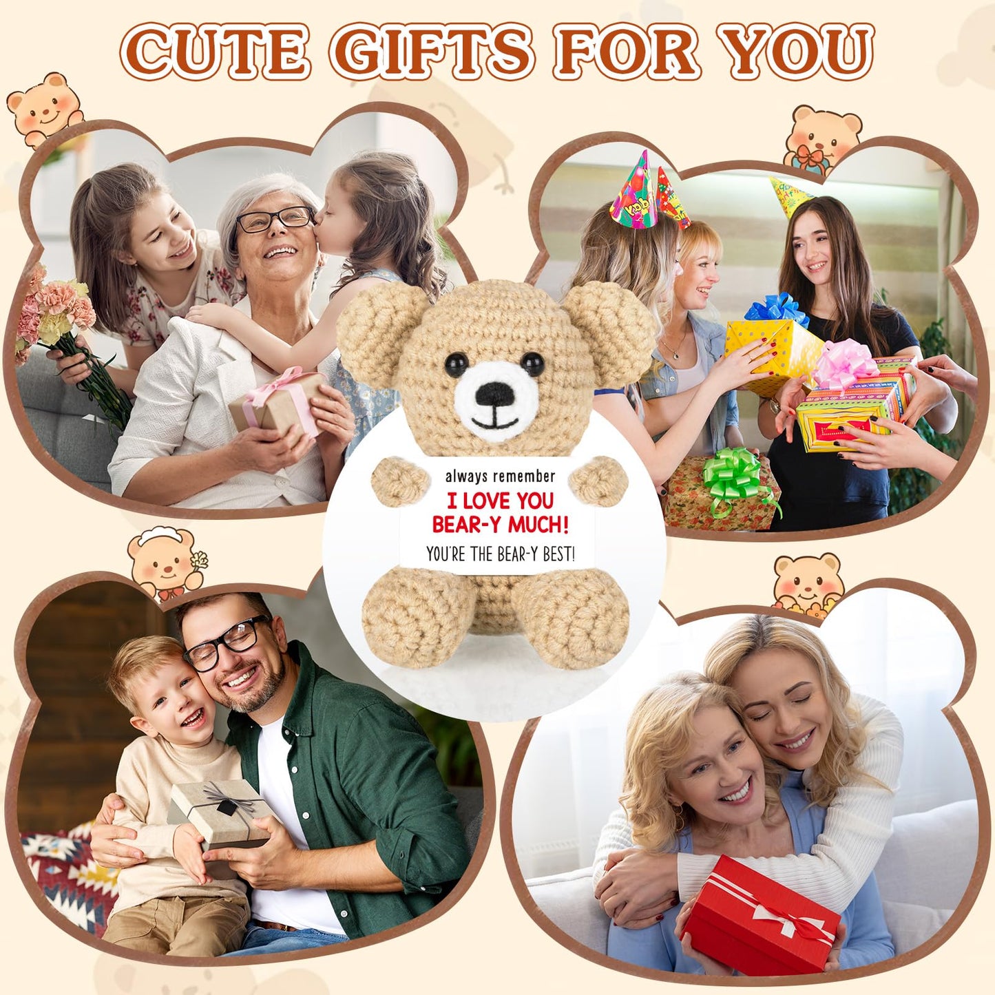 WELLBANEE Mini Crochet Bear Gifts for Her Him, Wife Husband Girlfriend Boyfriend I Love You Gift, Crochet Stuffed Animal, Anniversary Birthday Gifts, Handmade Bear Small Stuff Things