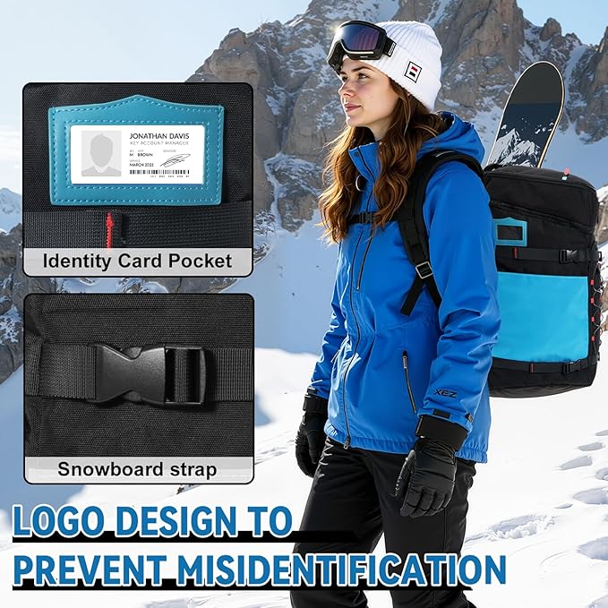 Ski Boot Bag, 65L Ski Boot Bag Backpack Large Ski Boot Travel Backpack Waterproof Ski Bag Ski Equipment Bag for Skis Snowboard & Accessories