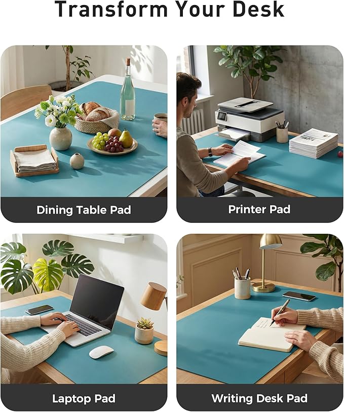 Aothia Faux Leather Desk Mat - Large Mouse Pad, Non-Slip PU Leather Blotter, Waterproof Writing Surface for Office and Home (Turquoise, 40" x 24")
