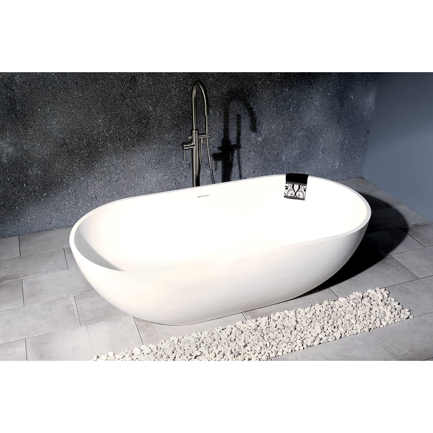 Aqua Eden VRTRS703520 Arcticstone 70-Inch Solid Surface White Stone Freestanding Tub with Drain, Matte White