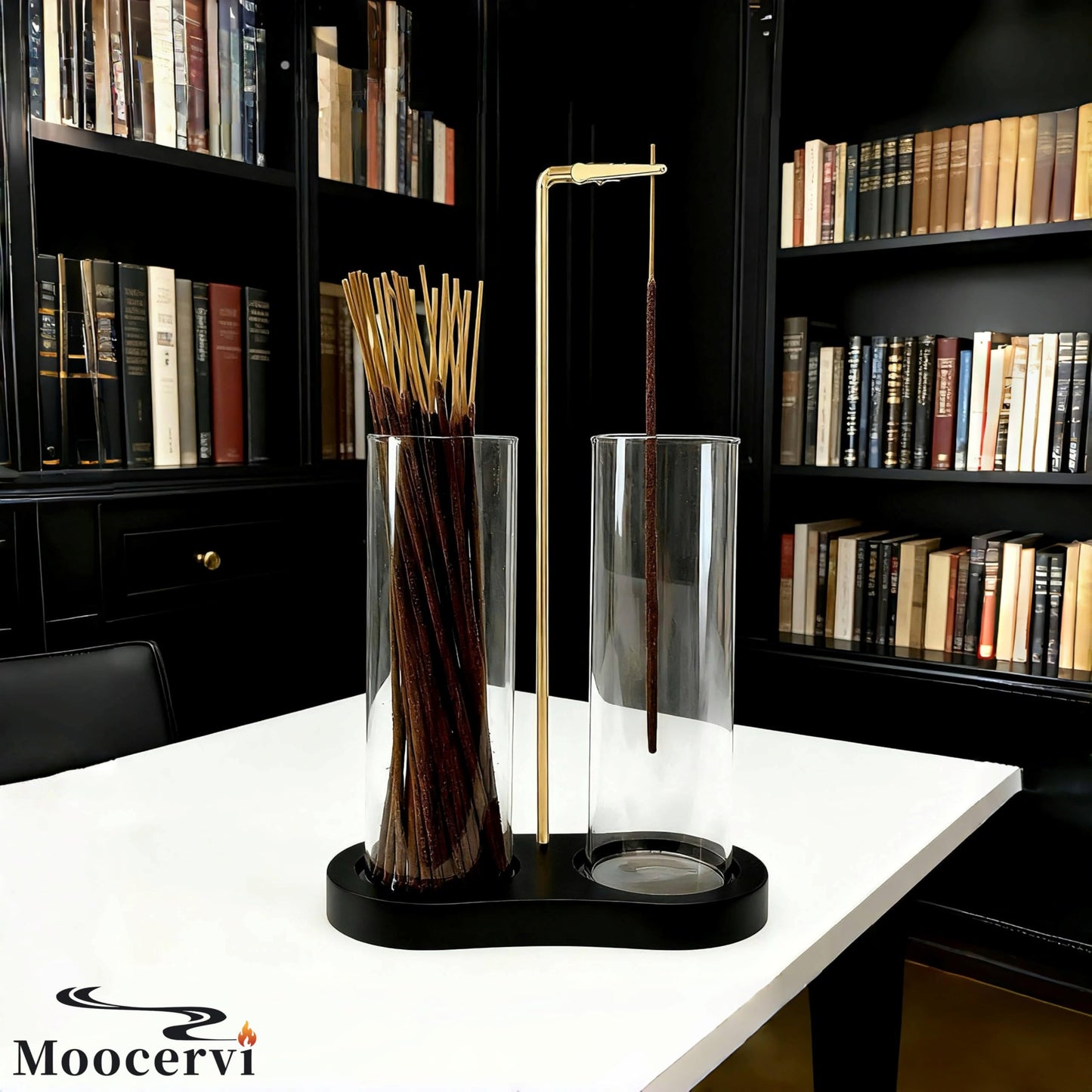 Moocervi Glass Incense Holder, Black Incense Sticks Burner Holder with Storage,Hang Upside Down Incense Holder for Sticks with Glass Ash Catcher for Meditation Yoga Spa Room Decor (Black)