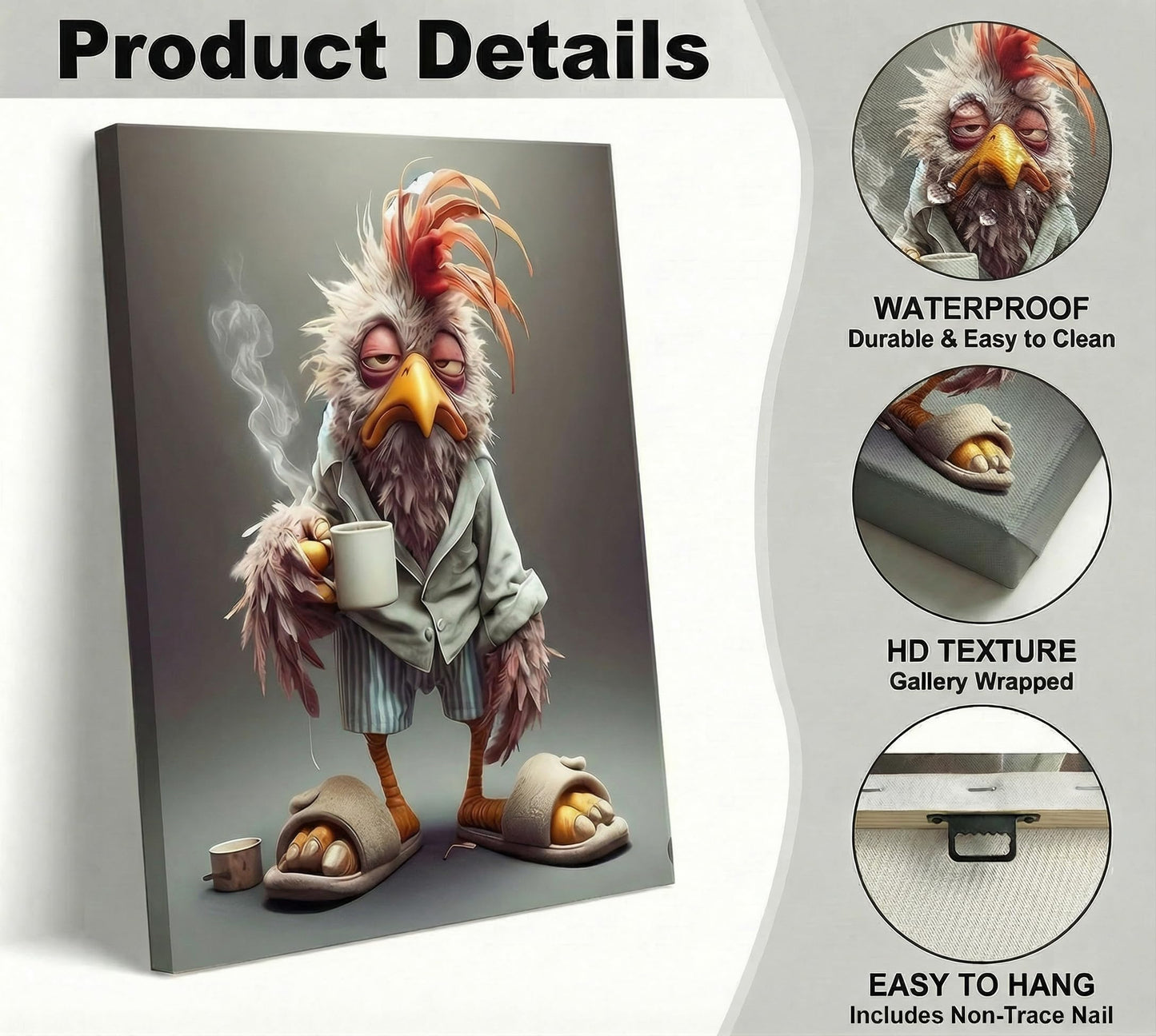 Funny Chicken Canvas Wall Art Stylish and Charming Retro Chicken Wear Slippers Wall Decor Picture Eclectic Animals Poster Print for Dining Room Bar Cafes Family Artwork Home Decoration