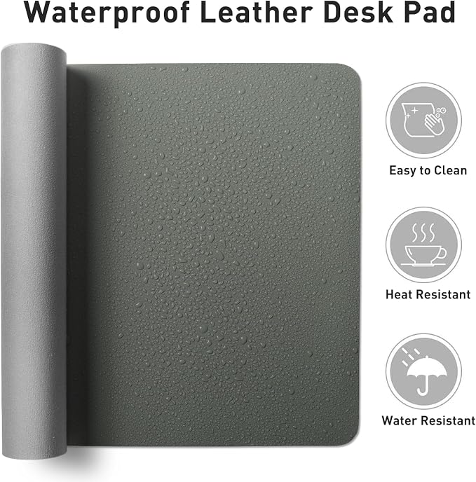 Aothia Faux Leather Desk Mat - Non-Slip PU Leather Desk Blotter, Waterproof Writing Surface, Large Desk Pad for Office & Home (Jungle Green, 55" x 24")