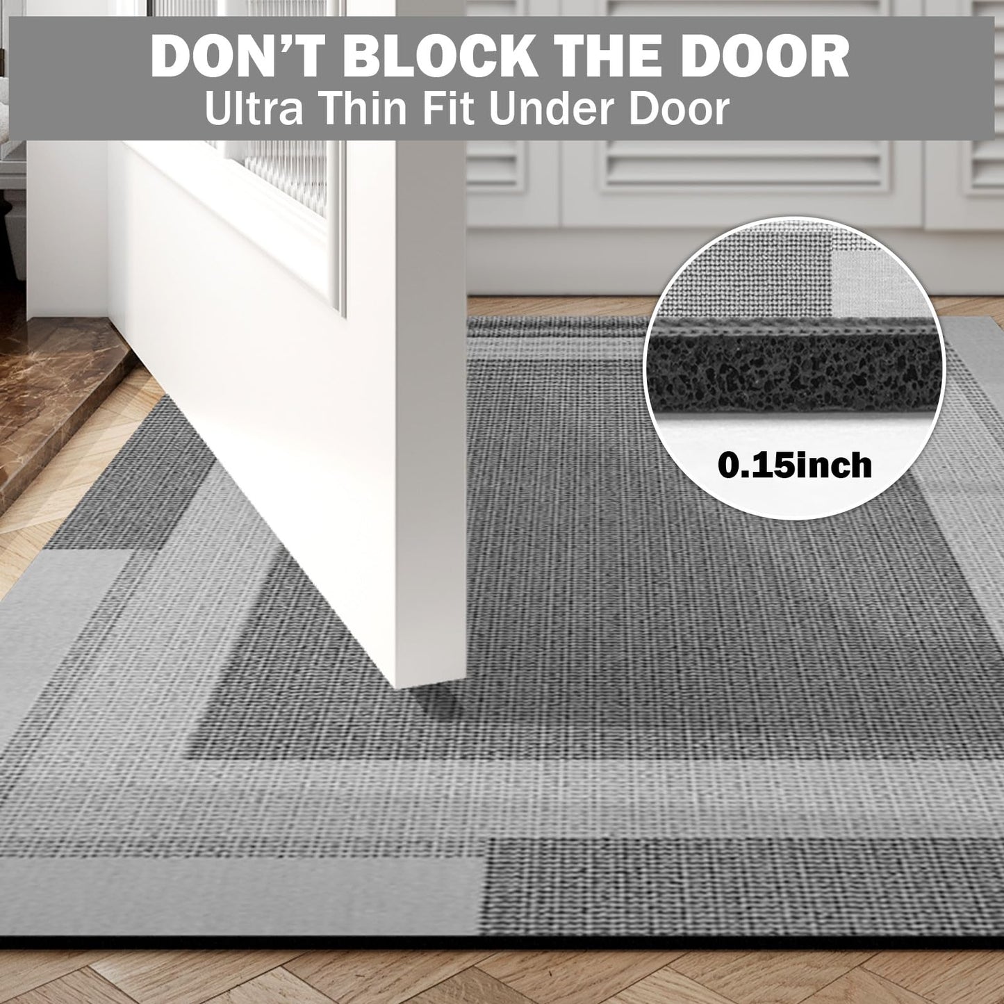 YDKGL Non Slip Bath Mat, Rubber Backing Ultra Thin Bathroom Rugs Fit Under Door Quick Dry Super Absorbent Washable Bath Rug Shower Mat for Bathroom Floor Bathtub Shower Sink, Easy Care Gray 16"x 24"