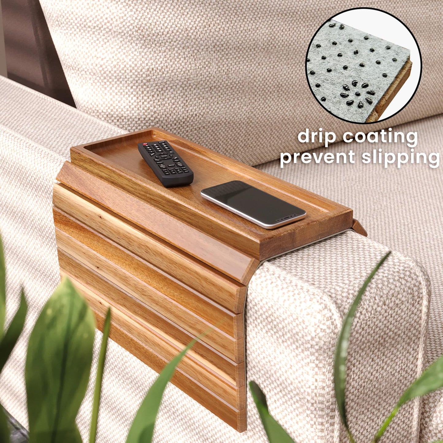 Danfoxer Sofa Arm Tray,Acacia Wood Folding Couch Arm Tray,Sofa Armrest Trays with Anti-Slip Pad for Drinks,Snacks,Phone,Remote Control