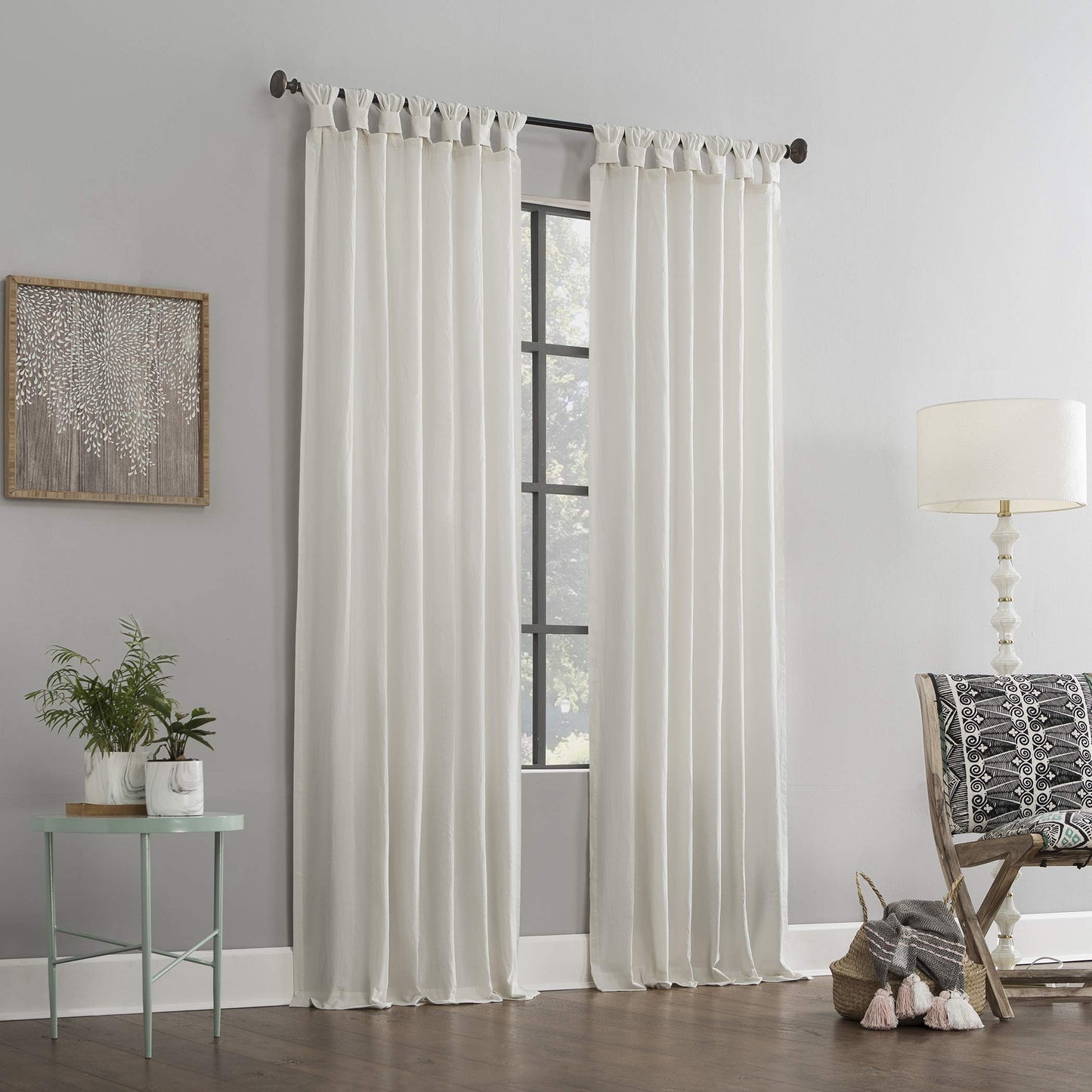 Archaeo - 56538 Washed 100% Cotton Twist Tab Curtain, 52" x 95" Panel, Cream