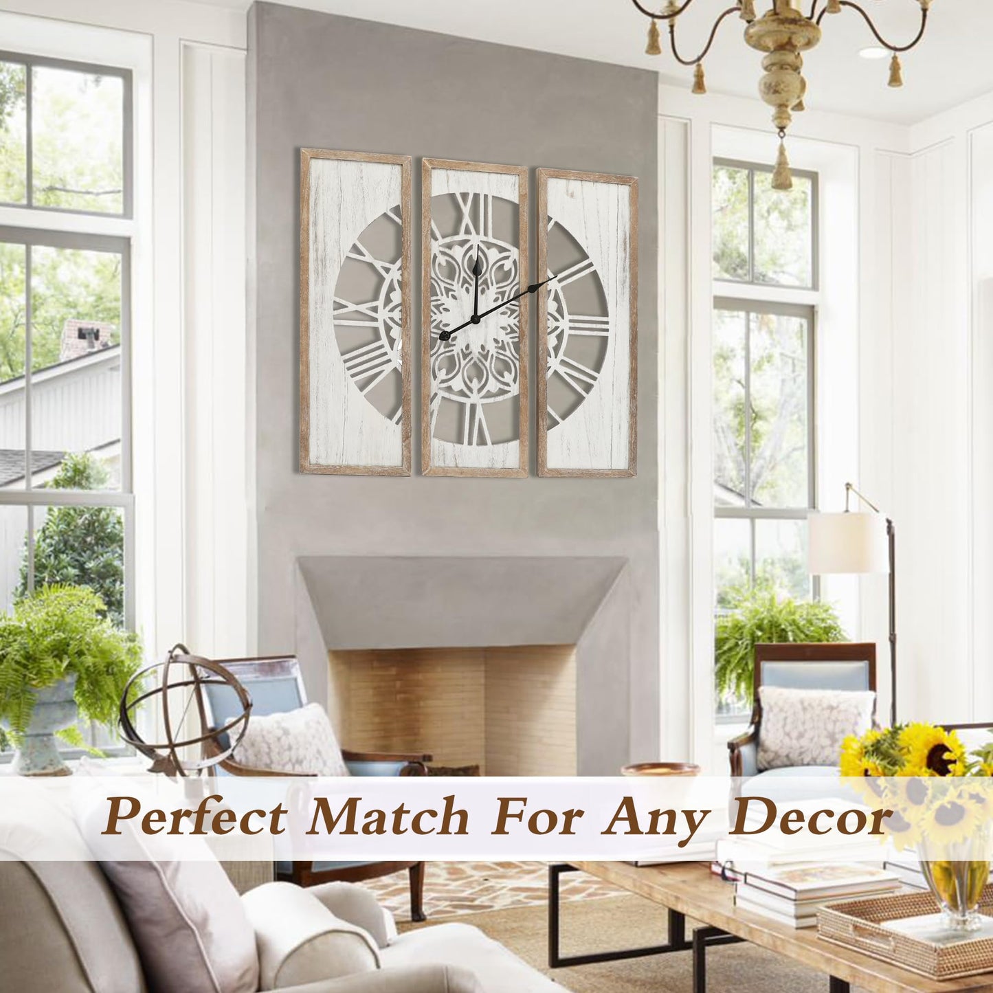 RiteSune Rustic Wooden Wall Clock, 30 inches, for Living Room, Bedroom, Dining Room, Kitchen, Entryway, Farmhouse