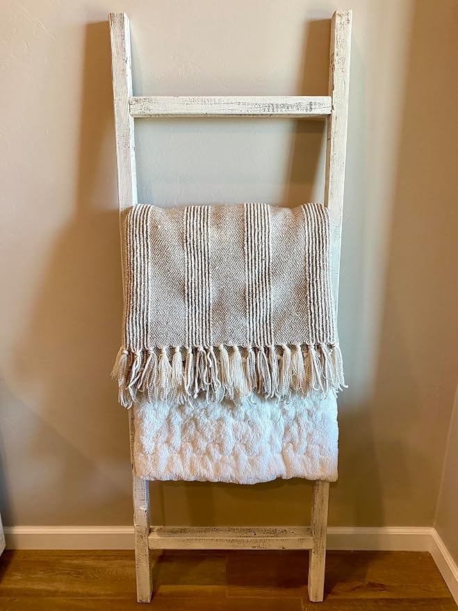 BARNWOODUSA Rustic Farmhouse Decorative Ladder - Our 47 in Ladder can be Mounted Horizontally or Vertically and is Crafted from Upcycled Wood No Assembly Required White Wash
