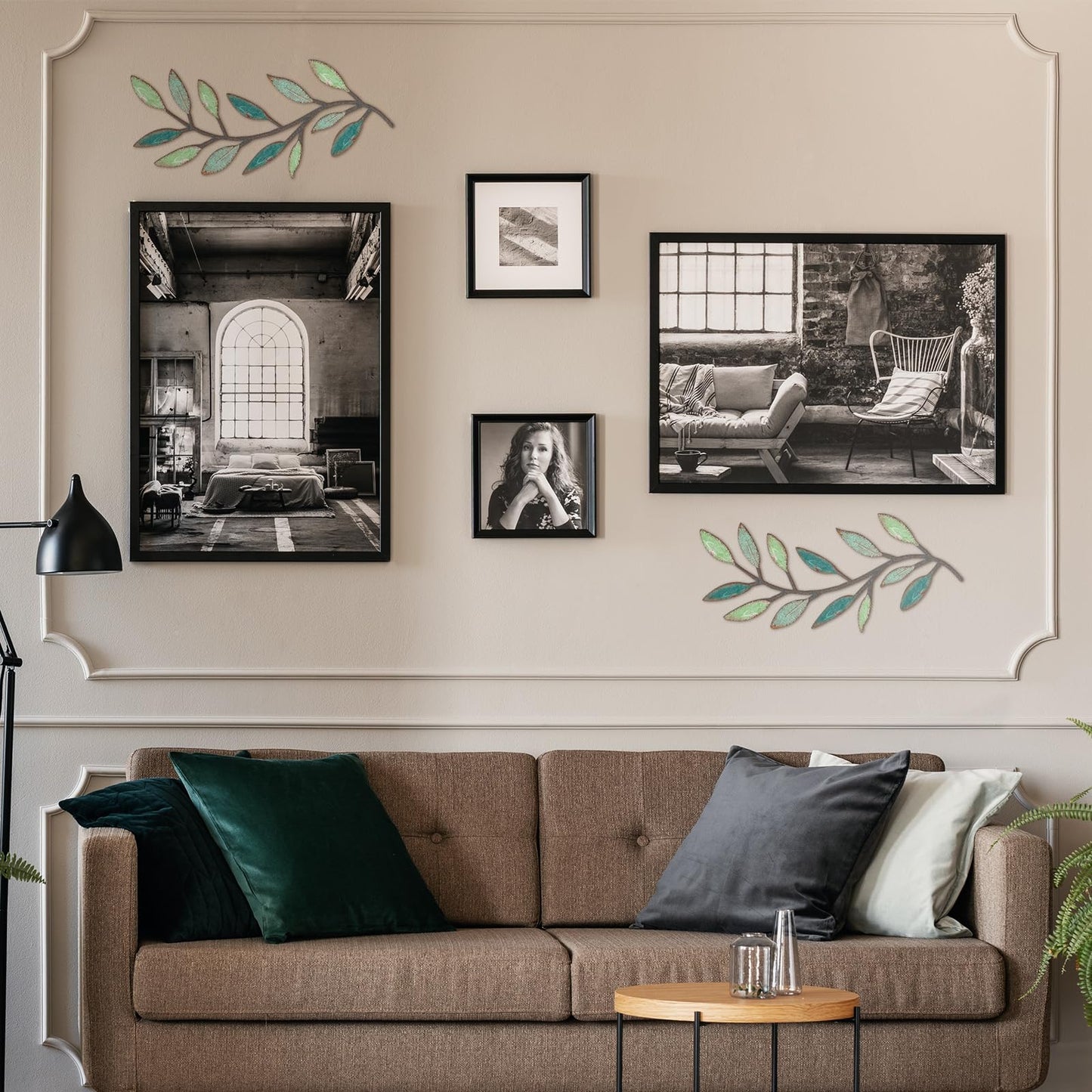 Zhengmy 2 Pieces Metal Tree Leaf Wall Decor Vine Olive Branch Leaf Wall Art Living Room, Hallway Wall Decor Outdoor Decoration(Gradient Green)
