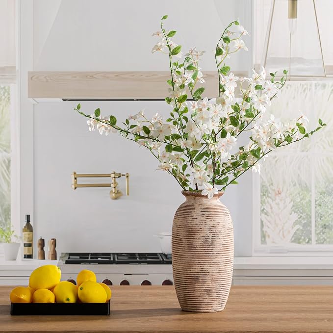 Ceramic Rustic Flower Vase, Large Farmhouse Vases Home Decor, 12.5" Tall Pottery Decorative Pampas Vase for Table Living Room Entryway Mantel Bookshelf Bedroom Bathroom Kitchen