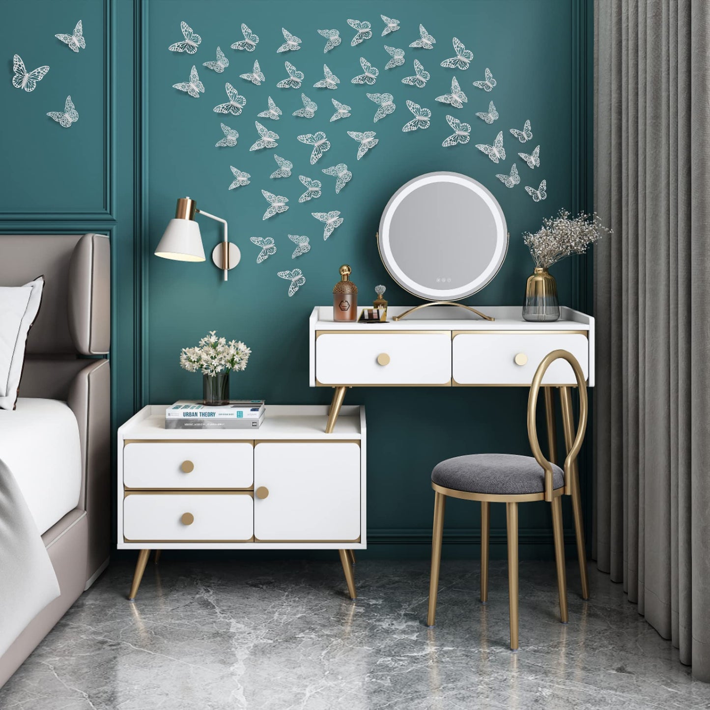 3D Butterfly Wall Stickers, 72Pcs 3 Sizes 3 Styles, Removable Metallic Wall Decals Fridge Sticker Room Mural Decoration for Kids Bedroom Nursery Classroom Party Wedding Decor DIY Gift (Sliver)