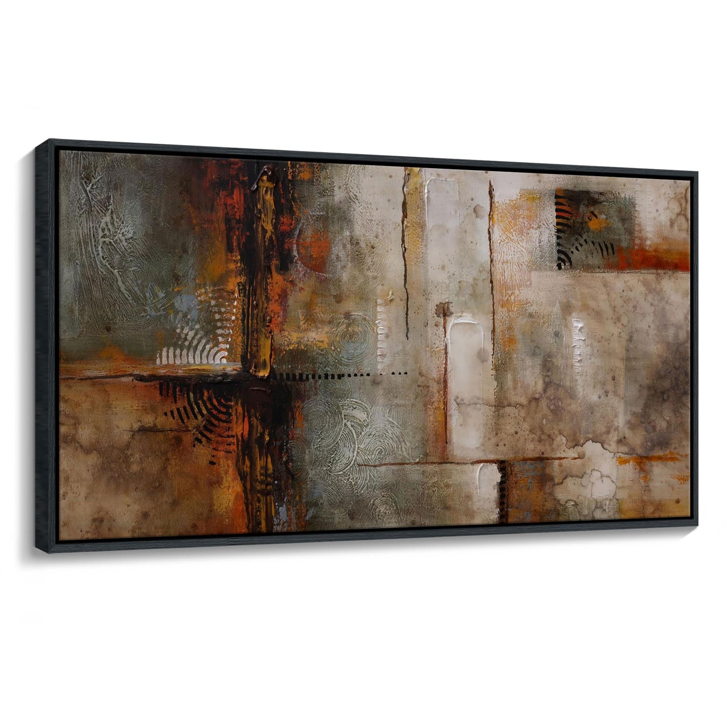 YDYSUNE Framed Abstract Wall Art - Brown Subtle Textured Canvas Wall Decor Painting for Bedroom,Modern Grid Living Room Picture Artwork Decoration Ready to Hang 20×40INCH