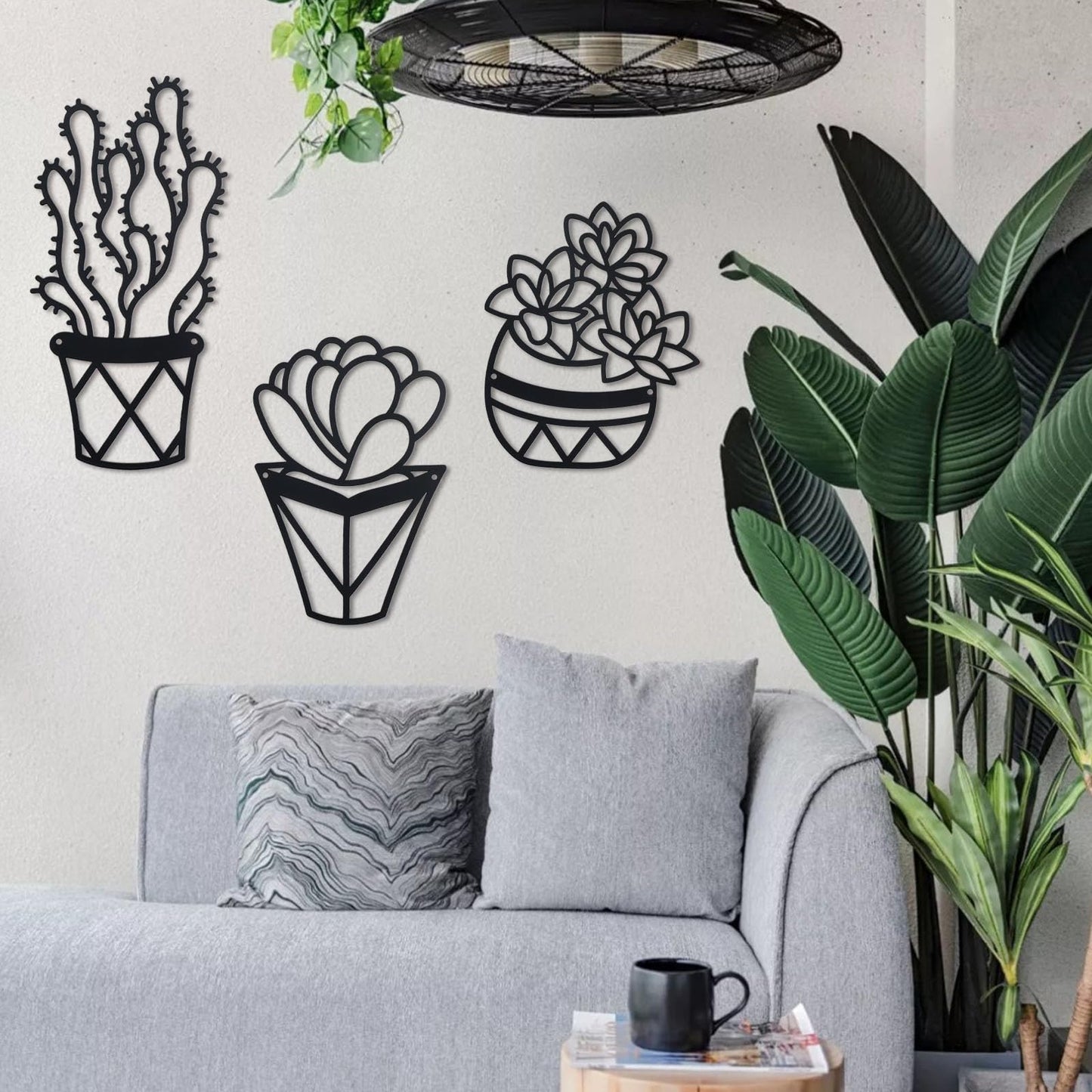 OYEFLY Cactus Metal Wall Art,Modern Metal Wall Decors Plant (3 Pcs)