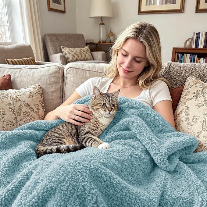 Exclusivo Mezcla Fleece Bed Blankets Queen Size, Ultra Soft, Lightweight and Fuzzy Stone Blue Blanket for Women, Home Decor, 90x90 Inches