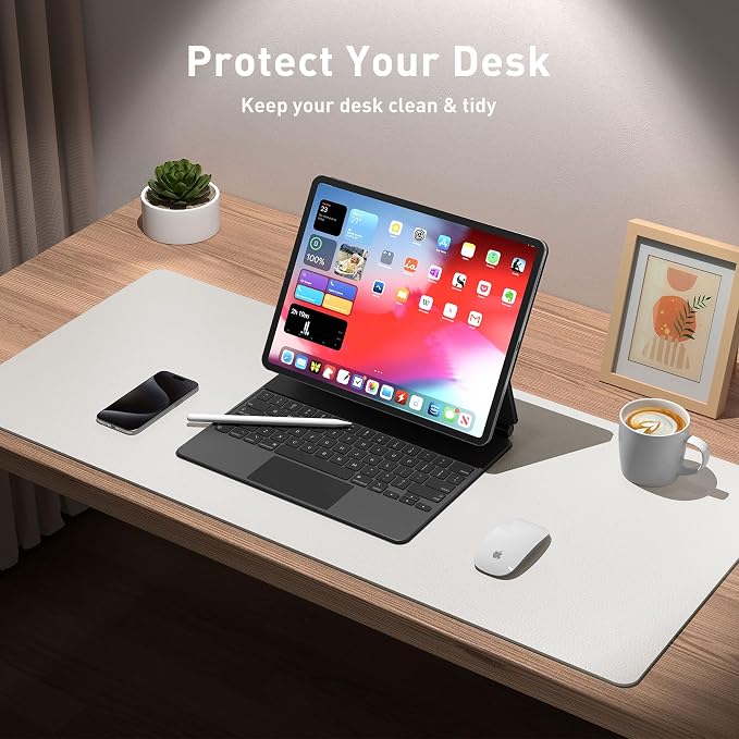 Aothia Leather Desk Pad Protector, Mouse Pad, Office Desk Mat, Non-Slip PU Leather Desk Blotter, Laptop Desk Pad, Waterproof Desk Writing Pad for Office and Home (36" x 17", Off-White)