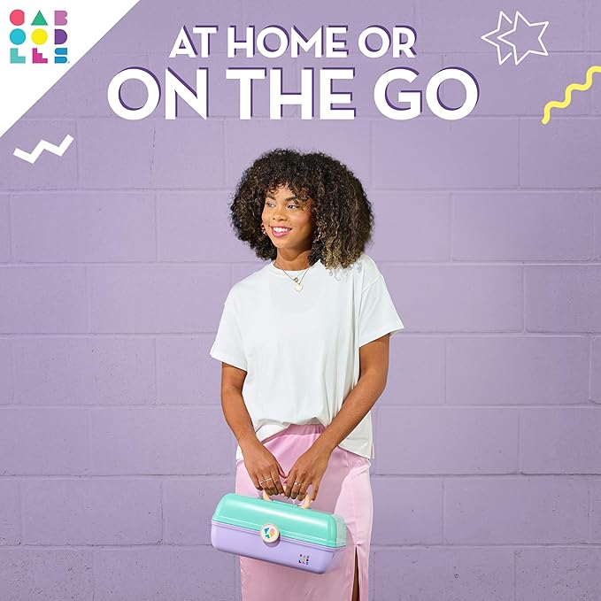 Caboodles On-The-Go Girl Makeup Box, Two-Tone Lavender on Blue, Hard Plastic Makeup Organizer Box, Built-In Mirror, Secure Latch for Safe Travel, Spacious Storage for Large Items