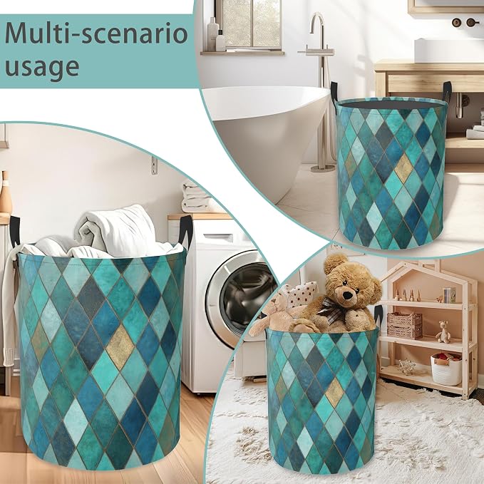 Laundry Hamper Foldable Oxford Cloth Moroccan Mosaic Laundry Basket With Handle Portable Clothes Storage Organizer Basket Storage Bag For Laundry Room/Bedroom/Bathroom