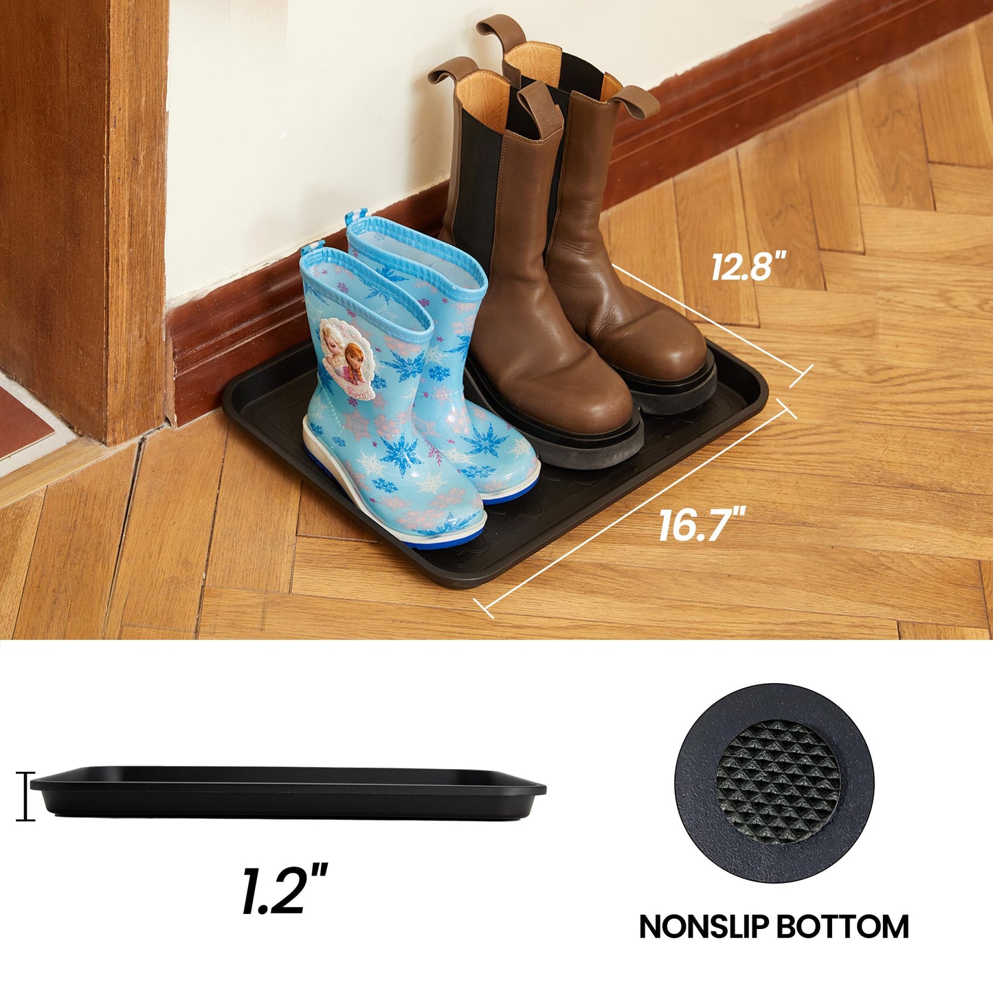 WATANIYA PET Boot Tray for Entryway Indoor, Heavy Duty Shoe Mat Tray 2 Packs, 16.7"x12.8" Waterproof Shoes Trays with Raised Edge, Outdoor Multi-Purpose Mats for Boots, Garden, Pets