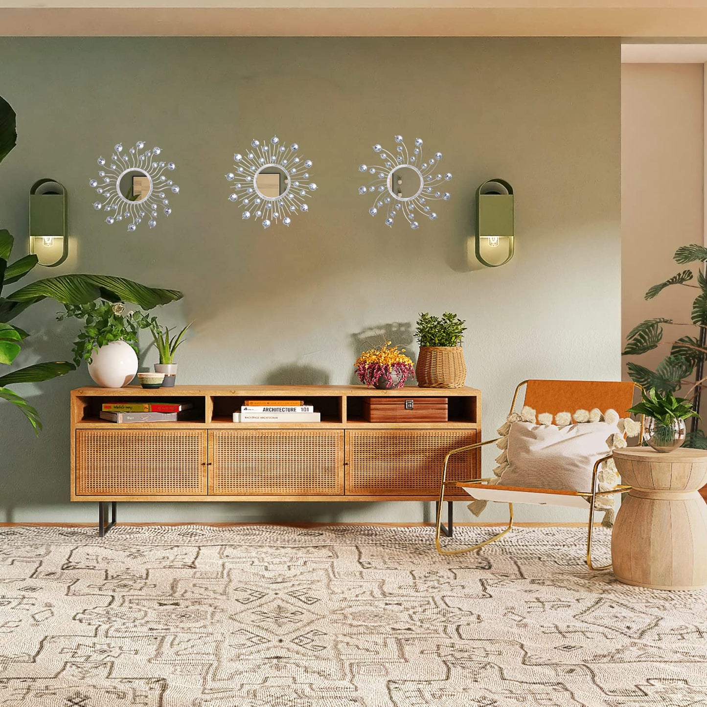 Mirror Wall Decor Metal Sun Mirror Home Decoration Wall Art Decorative Suitable for Living Room Bedroom Bathroom Entryway