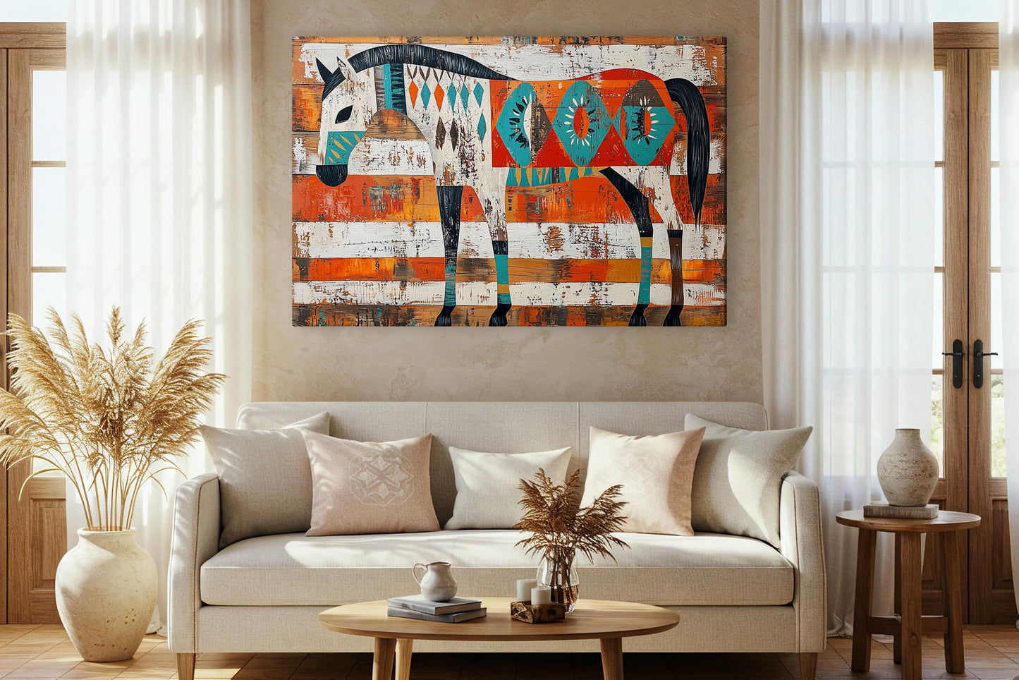Arizona Canvas Prints Small to Extra Large - Sonoran Desert Landscapes Dining Room, Bedroom, Bathroom, Living Room - Saguaro Cactus Wall Art (Painted Desert Mustang, 24"L x 36"W)