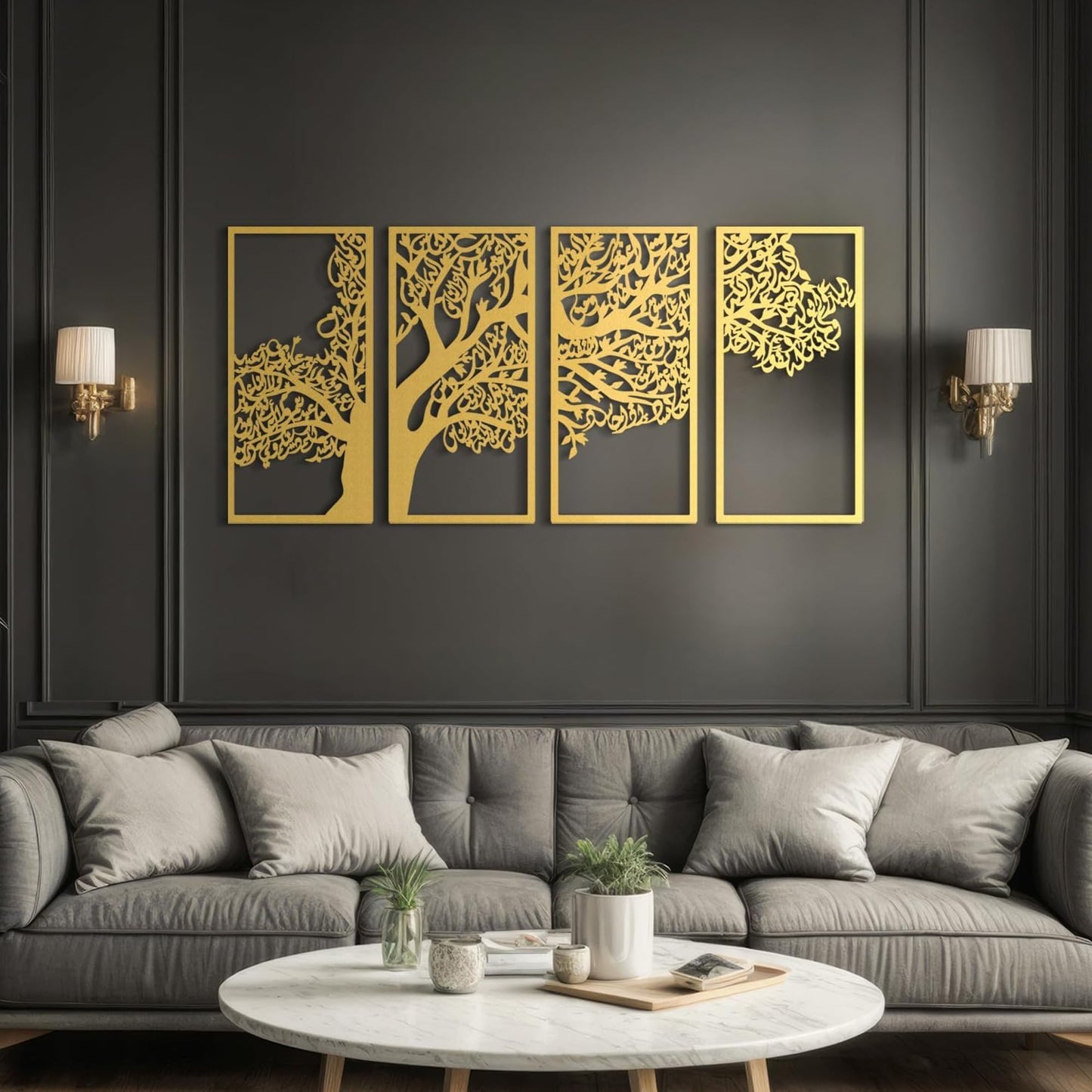 JFUJFU Islamic 3D Tree of Life Metal Wall Art - Large Iron Hanging Sculpture for Living Room, Bedroom & Home Decor (Total Size: 48 x 23 inches)