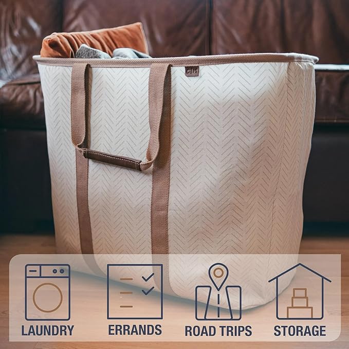 CleverMade Collapsible Laundry Caddy – Foldable Laundry Hamper & Tote, XXL 64L Pop-Up Laundry Basket with Handles, Space-Saving Laundry Organizer for Home, Dorm, Closet & Travel, 2 Pack - LUXE Mocha