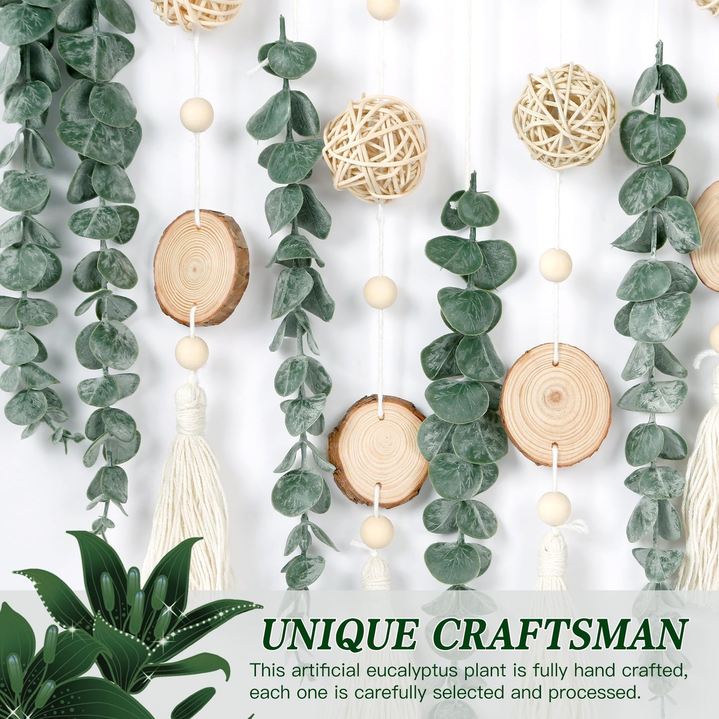Sggvecsy 21’’ Eucalyptus Wall Hanging Decor Artificial Eucalyptus Plant Fake Greenery Leaves Boho Wall Decor with Wooden Stick for Bathroom Bedroom Kitchen Rustic Farmhouse Home Living Room Decoration