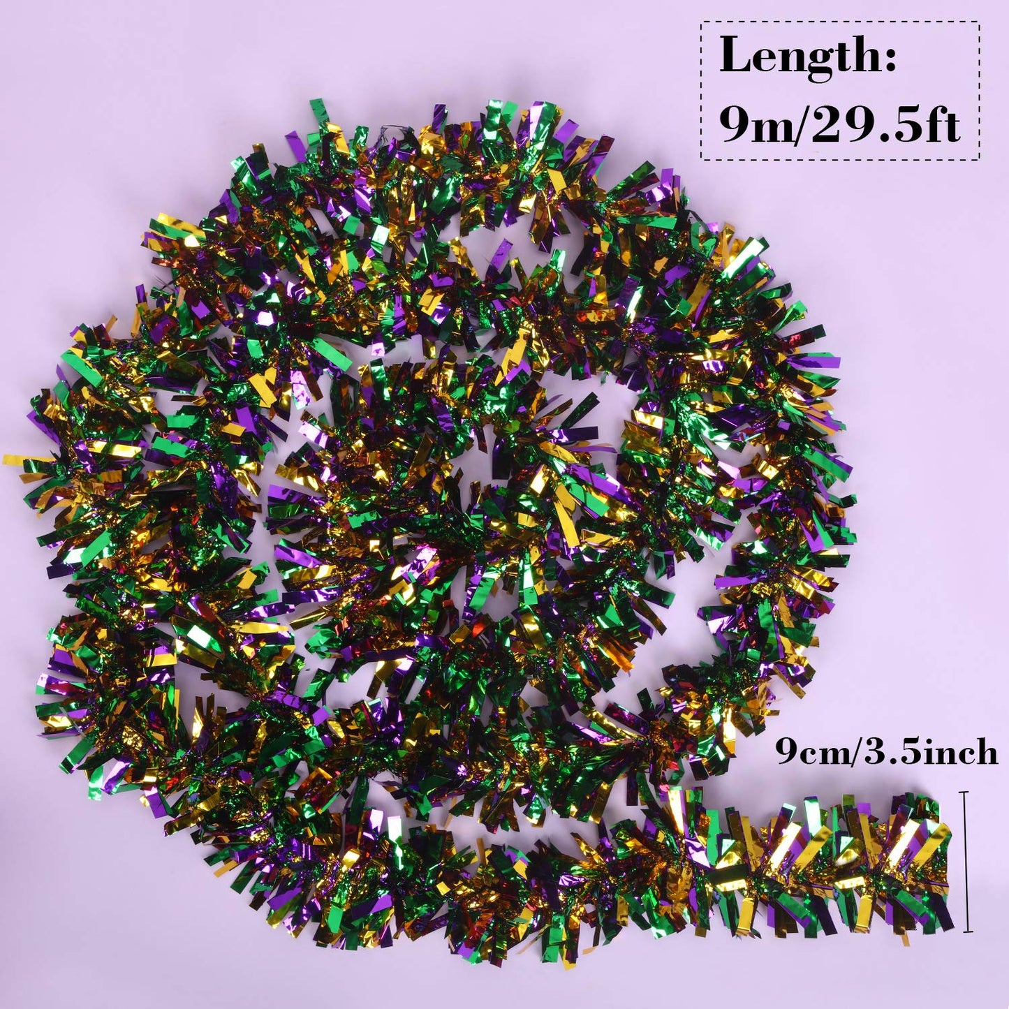 WILLBOND 3 Pieces 49 ft Mardi Gras Tinsel Garland Decorations Purple Green Gold Metallic Festooning Garland Glittering Sparkling for Mardi Gras Party Carnival Indoor Outdoor Hanging Decor New Year
