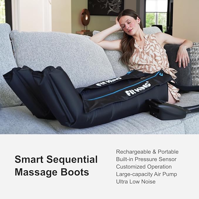 FIT KING Air Compression Recovery System, Cordless Full Leg Massager with Dynamic Pressure, Reduces Muscle Pain and Improves Circulation, Fast Recovery for Athletes (Small)