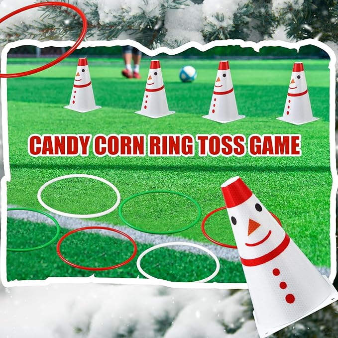 Leitee 6 Sets Candy Corn Ring Toss Game Plastic Cones Ring Toss Combo Set Mini Traffic Cones Toss Game for Sports Training Garden Backyard Outdoor Activities