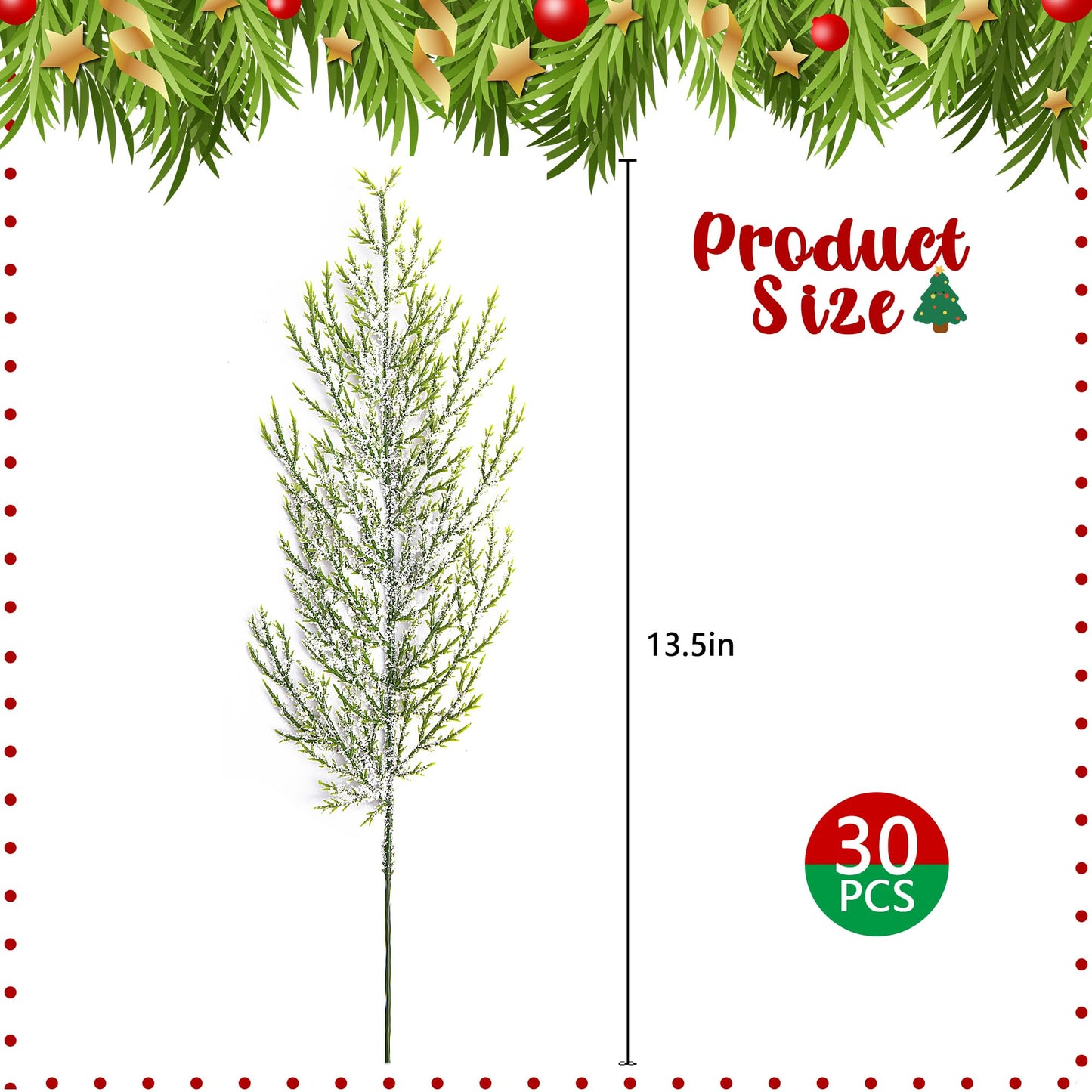 Alpurple 30 Pcs Christmas Snow Frosted Pine Branches- 13.5" Snowy Artificial Pine Needles Branches Twigs- Greenery Ceder Sprigs Pine Picks Stems for Christmas Wreath Home Garden Decoration