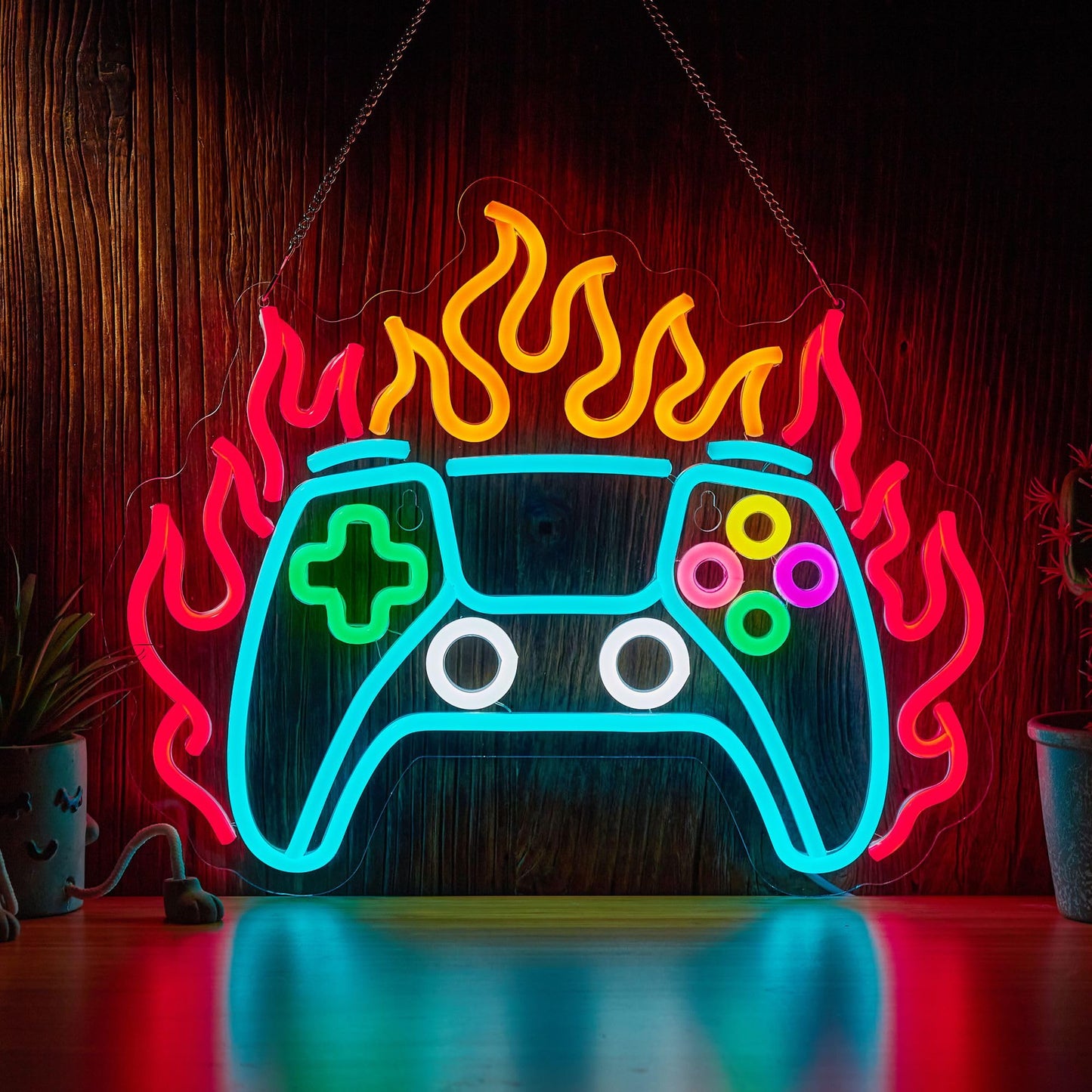 Gamer Neon Sign, Gamepad LED Sign, Flaming Game Controller LED Light for Gamer Room Decor, Neon Gaming Signs for Wall Decor Gifts for Teens Boys Kids