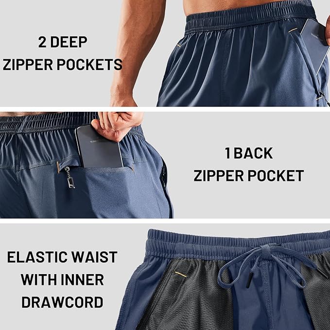 MIER Men's Quick Dry Running Shorts with Zipper Pocket, Elastic Waist Athletic Workout Exercise Fitness Shorts, 7 Inch
