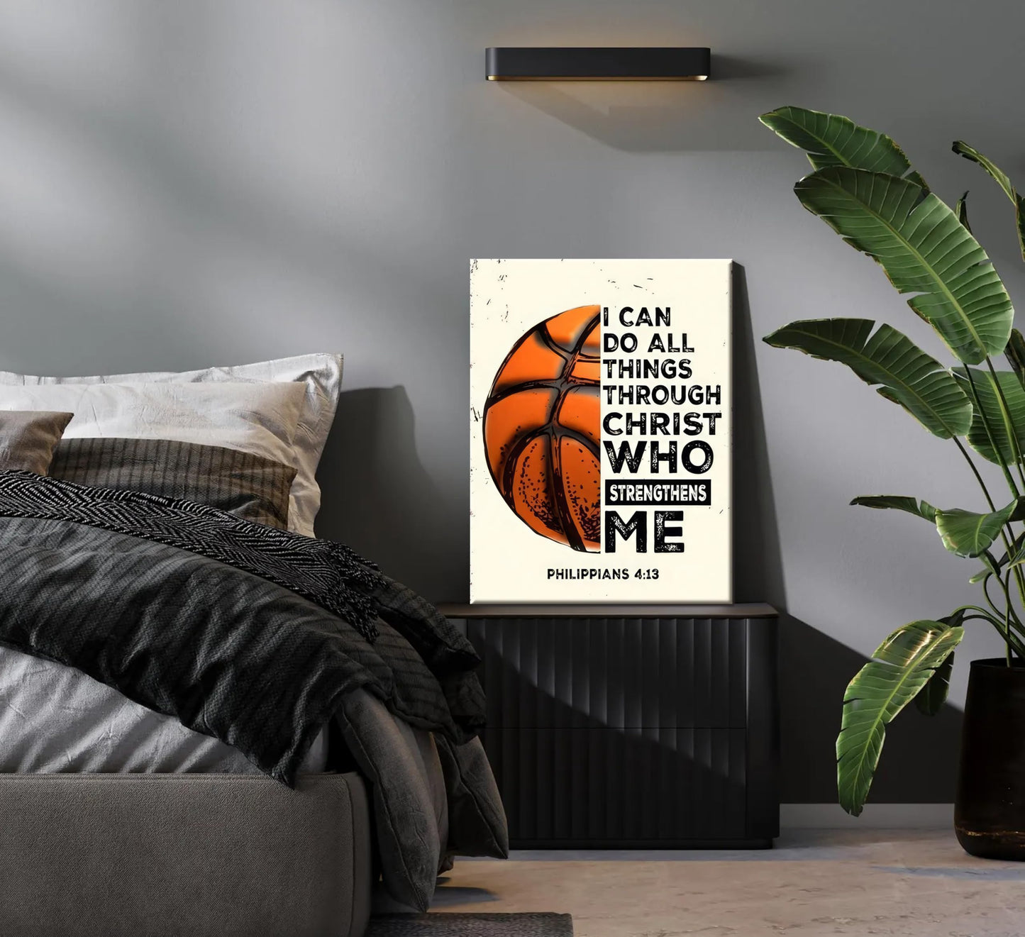 Inspirational Basketball Canvas Wall Art Christian Sports Painting Picture Wall Decor-I Can Do All Things Through Christ Who Strengthens Me Poster Print Artwork for Man Cave Boysroom Home Decoration