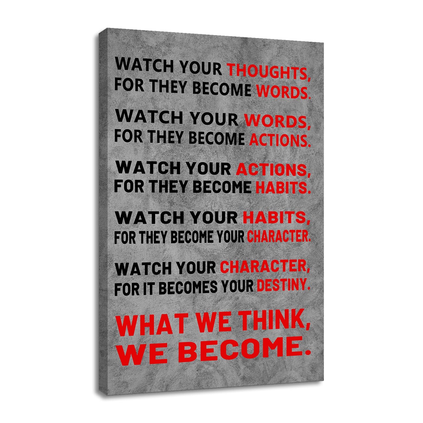 Motivational Canvas Wall Art - Watch Your Thoughts Mindset Quote, Framed Office Poster for Cubicle, Desk or Dorm, Inspirational Decor for Mental Health & Personal Growth, 18x12 Inch