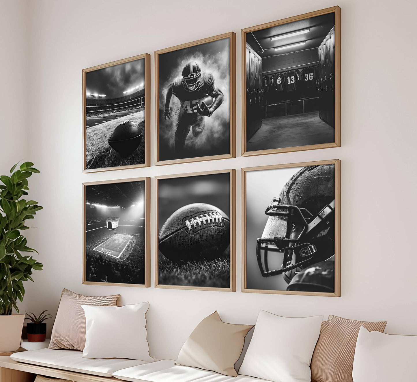 6Pcs Football Canvas Wall Art Rugby Field Stadium Sports Theme Picture Wall Decor Black White American Football Gaming Posters Painting Prints Artwork for Kids Boys Room Locker Room Dorm Living Room