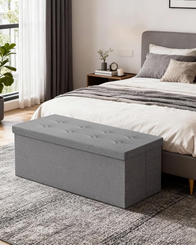 GLAXYFUR 43 Inches Folding Storage Ottoman Bench, Storage Chest, Footrest for Entryway, Living Room, Holds up to 660 lb, Light Grey