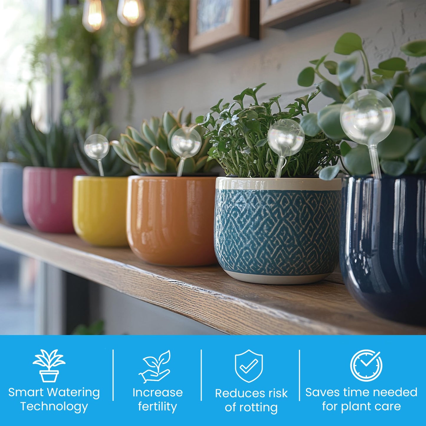 Little Green Leaf Automatic Plant Watering Globes Self Watering Planter Inserts (Set of 4) | Hands Free Clear Glass Bulbs | Planter Spikes to Support Indoor & Outdoor Plant Health (200ml)