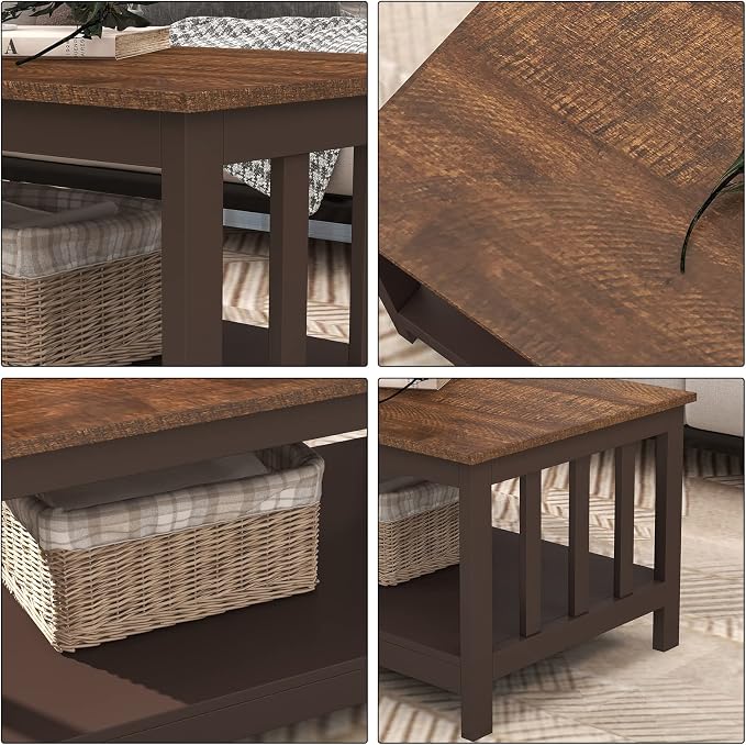 ChooChoo Farmhouse Coffee Table, Espresso Living Room Table with Shelf, 40 Inch