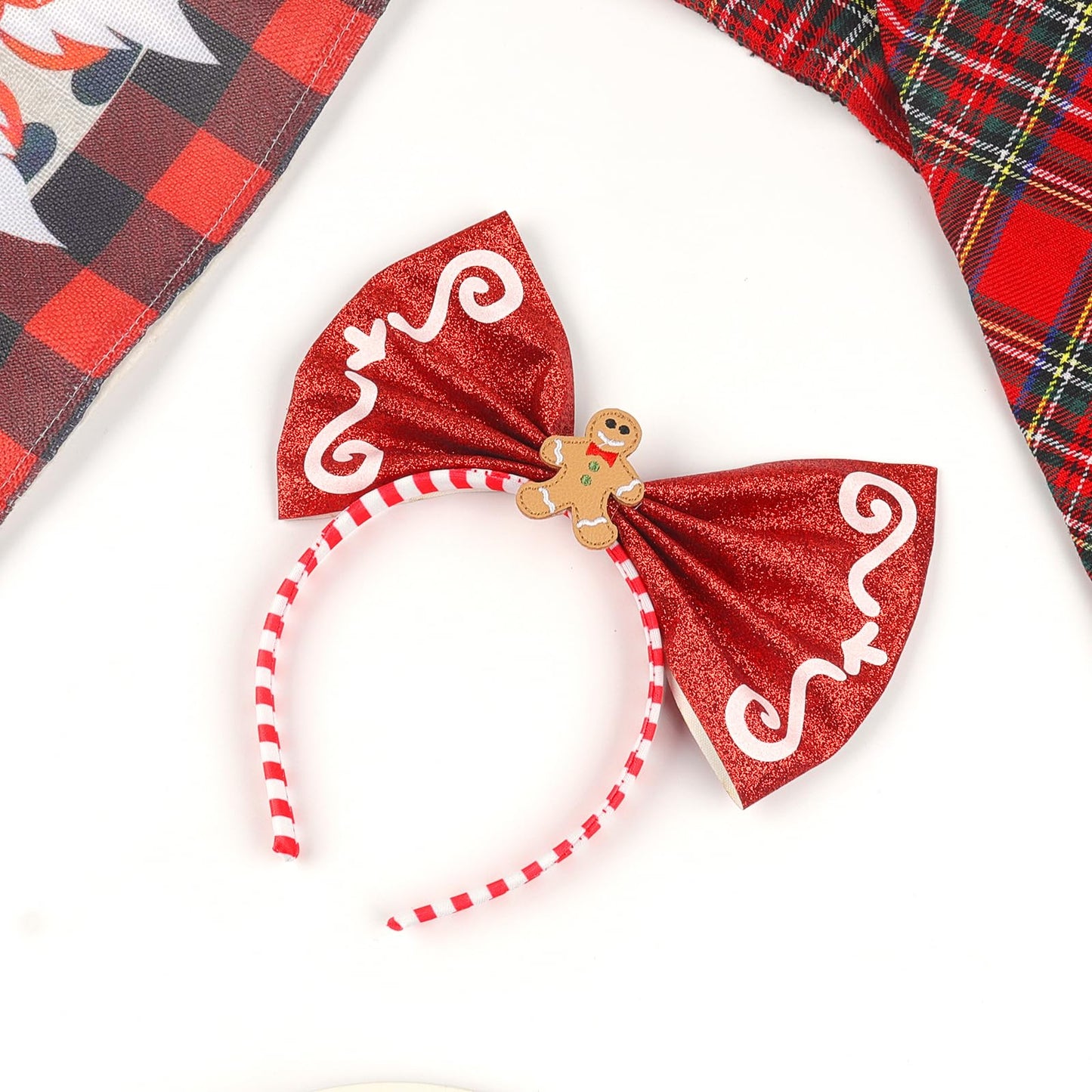 BYNYTO Christmas Bow Headband Gingerbread Man Hairband Candy Cane Hair Hoop Christmas Headbands for Women Festive Holiday Party Accessory