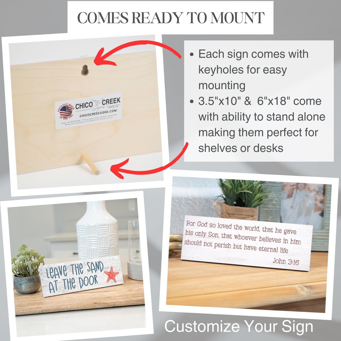 Custom Wood Signs, Personalized Rustic Sign - 3.5" x 10" with 10 Changeable Backgrounds, Fonts & Colors