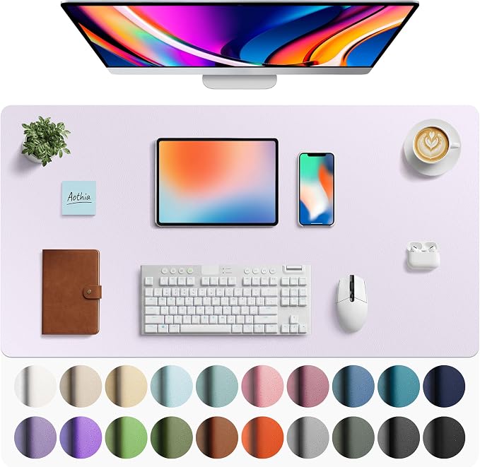 Aothia Faux Leather Desk Mat - Large Mouse Pad, Non-Slip PU Leather Blotter, Waterproof Writing Surface for Office and Home (Soft Lavender, 40" x 24")
