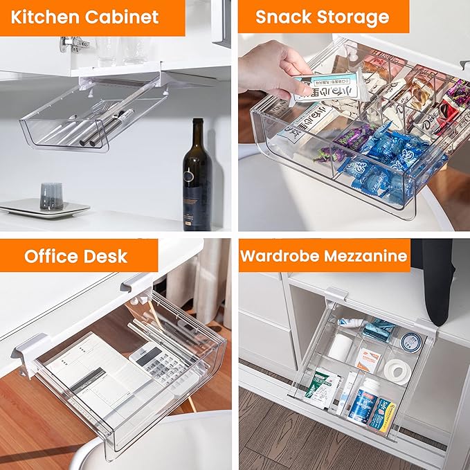 vacane Compact-depth Under Shelf Basket Organizer, Under Shelf Storage Drawer Pull Out, Under Cabinet Basket Hanging Holder for Cupboard Cabinet Pantry Kitchen, Add-on Space Saver