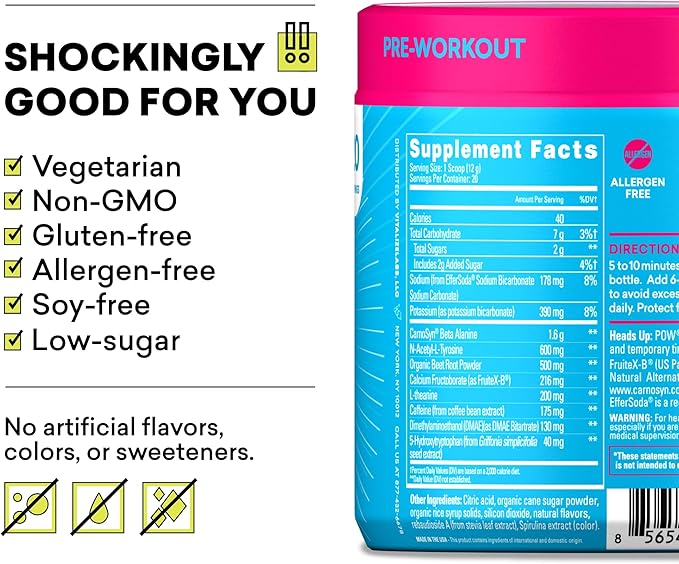EBOOST POW Natural Pre Workout Powder ??20 Servings - Blue Raspberry - A PreWorkout Supplement for Performance, Joint Mobility Support, Energy - Men and Women - Non-GMO, Gluten-Free, No Creatine