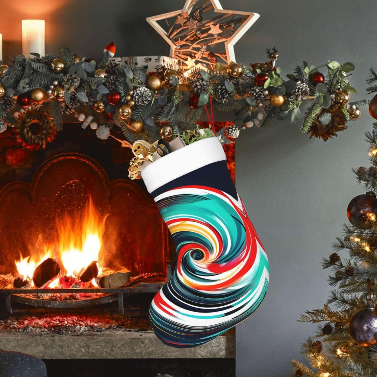 UUIKLPOL Abstract Circle Swirl Print Holiday Decorative Socks,Classic Christmas Stockings Festive Ornaments,Joyful Season Socks