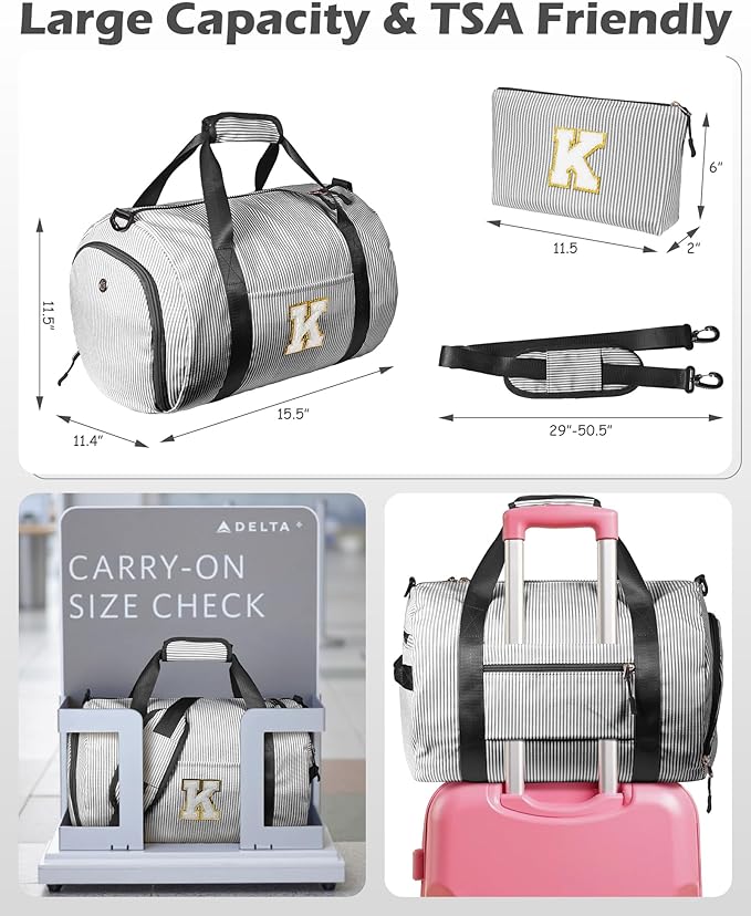 Party Favors for Teenager, Girl Gym Bag, Kids Monogram Overnight Duffel Bags with Shoe Compartment, Personalized Travel Bag with Makeup Pouch, Gift Ideas for Niece Sister (Letter O)