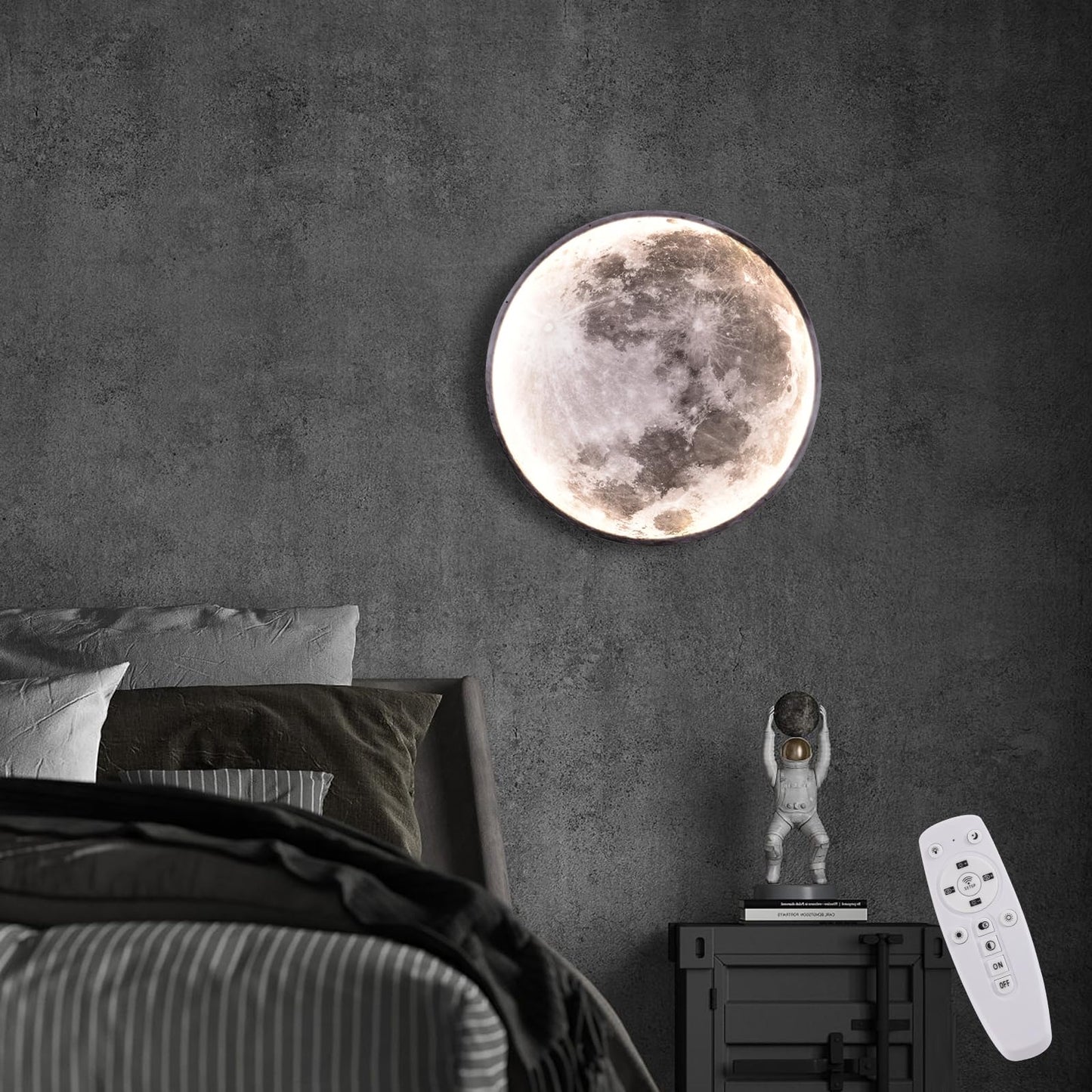 RRDEFSD 3D Moon LED Wall Lamp Modern Art Deco Lighting, Remote Control Lighting with 3 Colors Changing, Acrylic Lamp for Living Room Bedroom (9.5in)