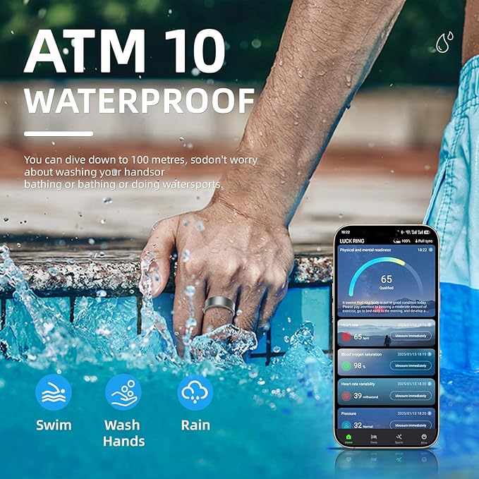 Smart Ring for Men and Women- 10ATM Waterproof,Health Tracker, Supports Sleep/Skin Temperature Monitoring, Steps/Calories/Photos/Female Physiological Reminders (Silver, 8)